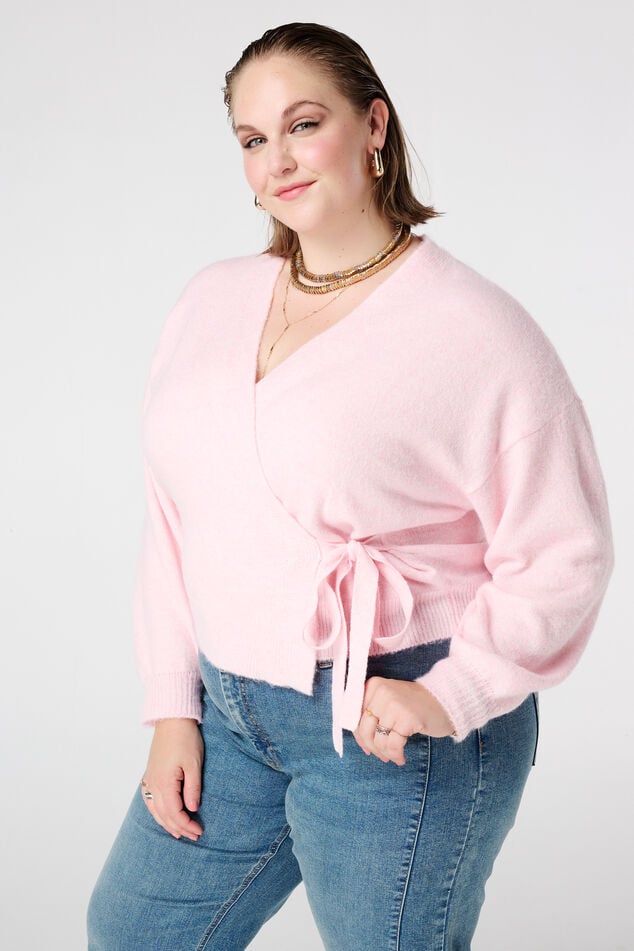 Cárdigan cruzado con cinturón de lazo image number 0
