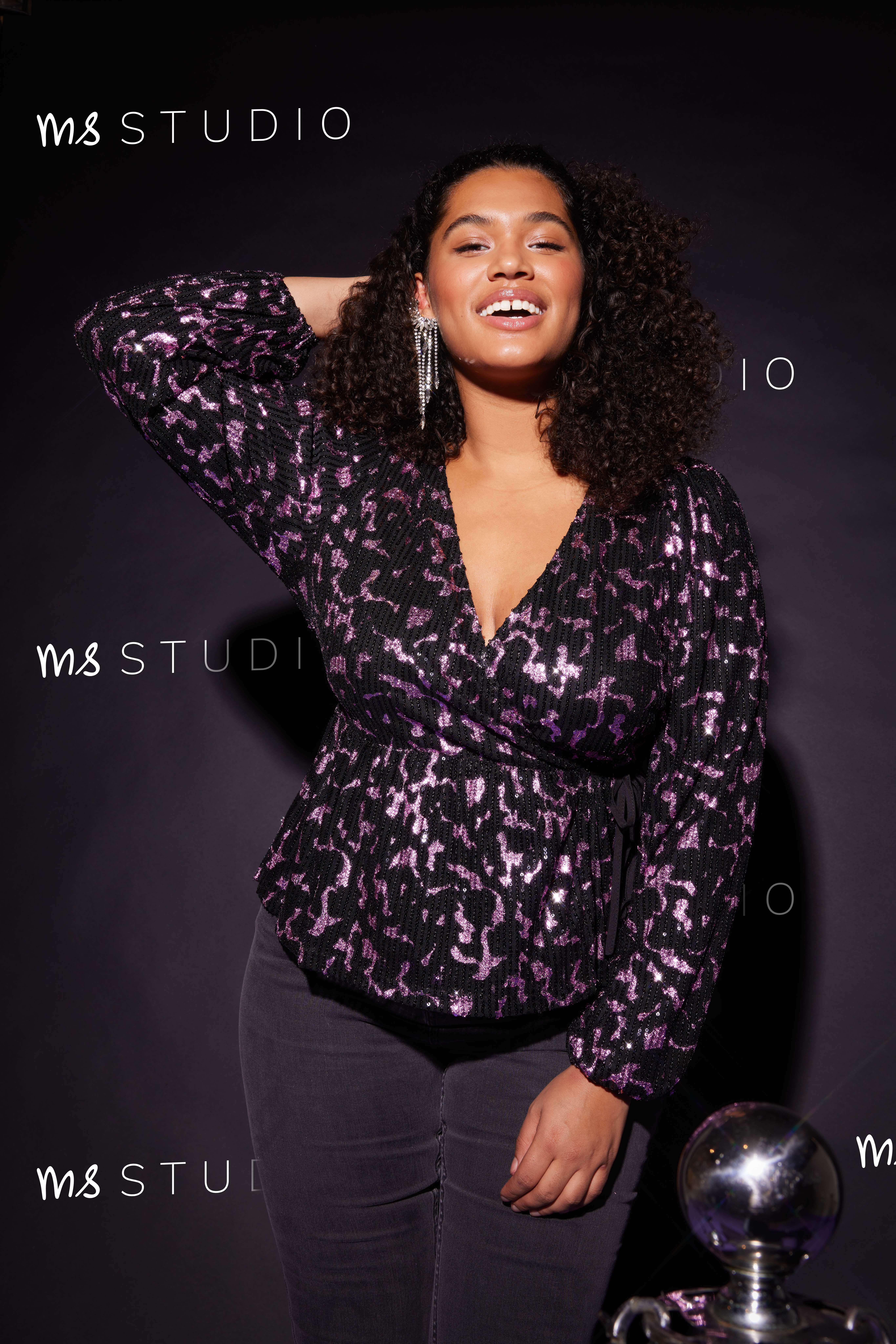 Mujeres Blusa cruzada con lentejuelas MS Mode
