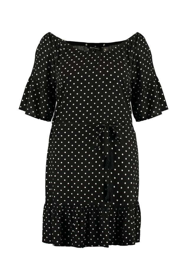 Vestido estampado con hombros descubiertos image number 1