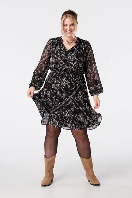 Vestido con estampado y detalles bordados Vestido con estampado y detalles bordados