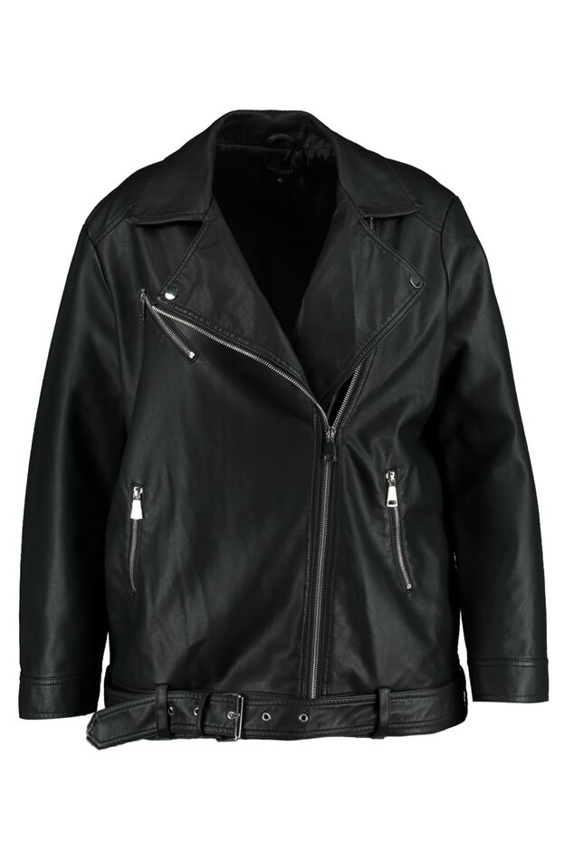 Chaqueta motera oversize de cuero sintético image number 1