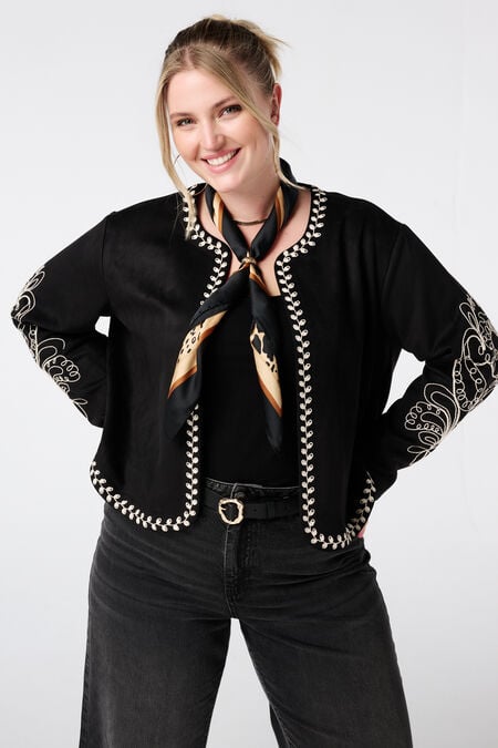 Chaqueta con aspecto de ante y bordados  Chaqueta con aspecto de ante y bordados