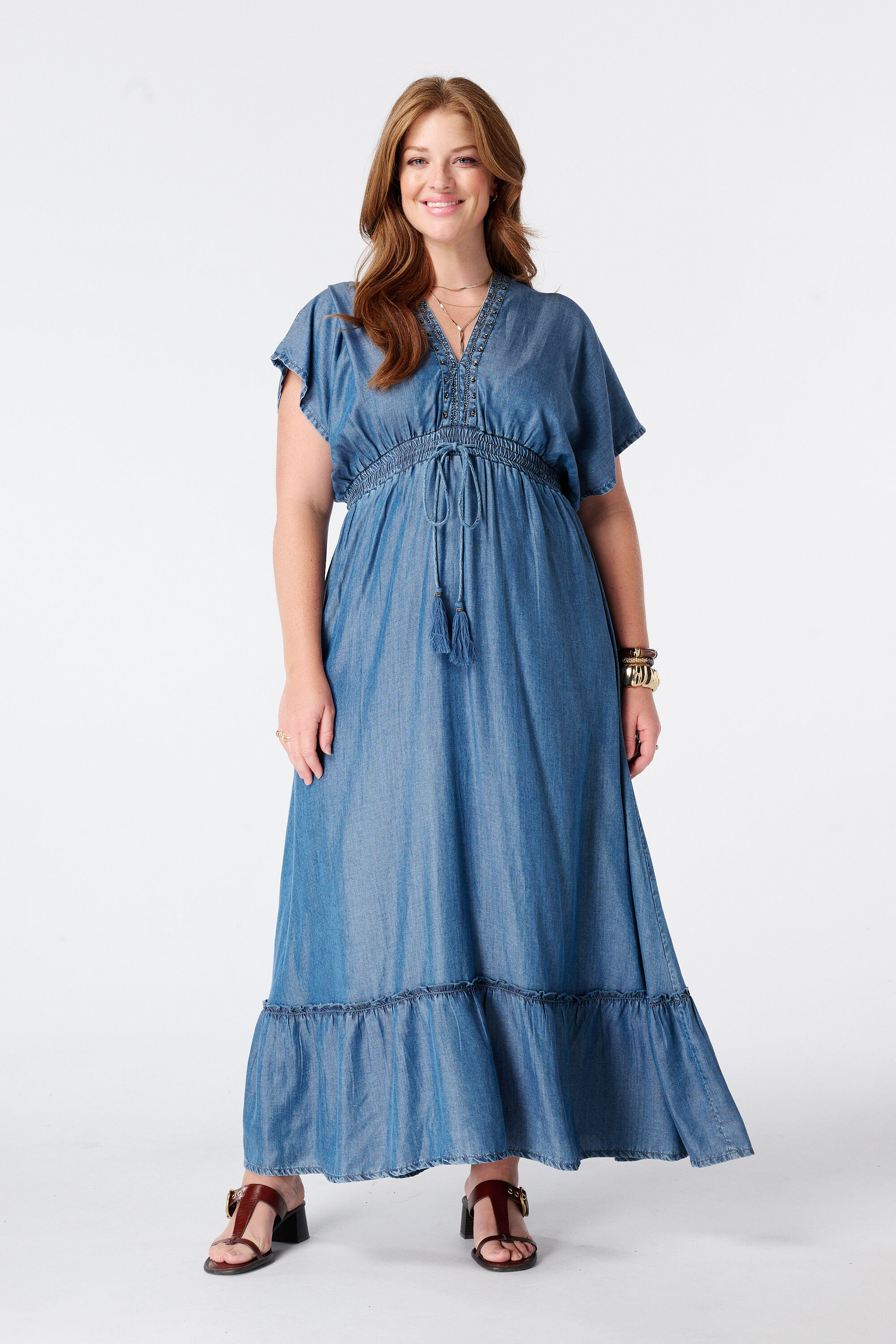 Vestido maxi con efecto denim