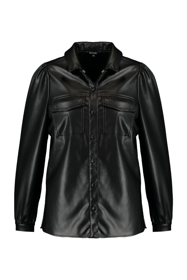 Blusa de cuero sintético con mangas abullonadas. image number 1