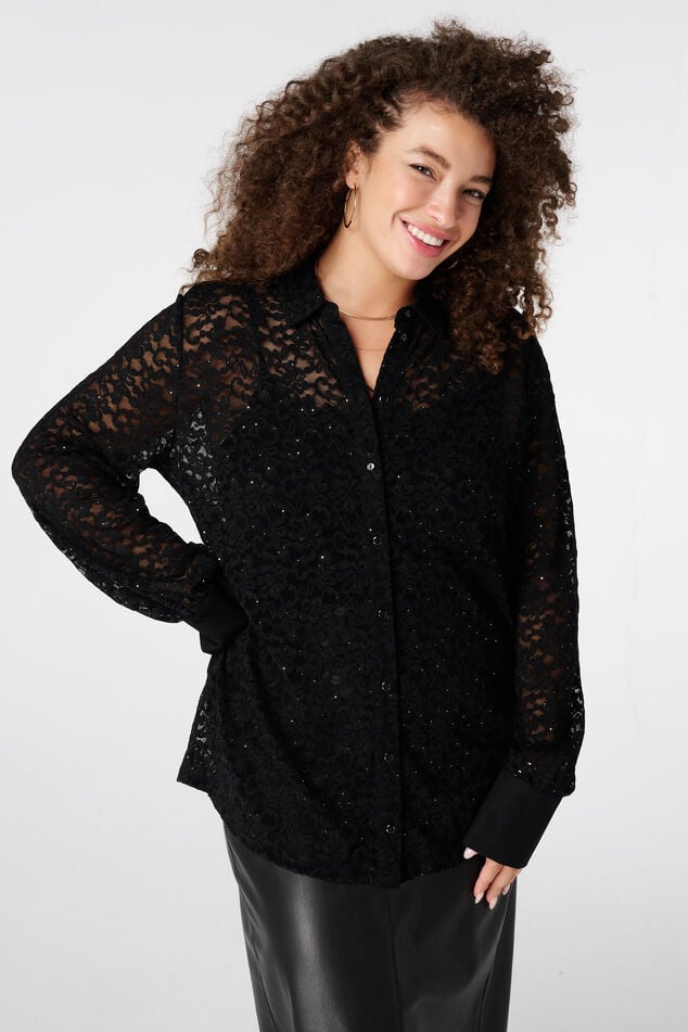Top de jersey con encaje y lentejuelas image number 0