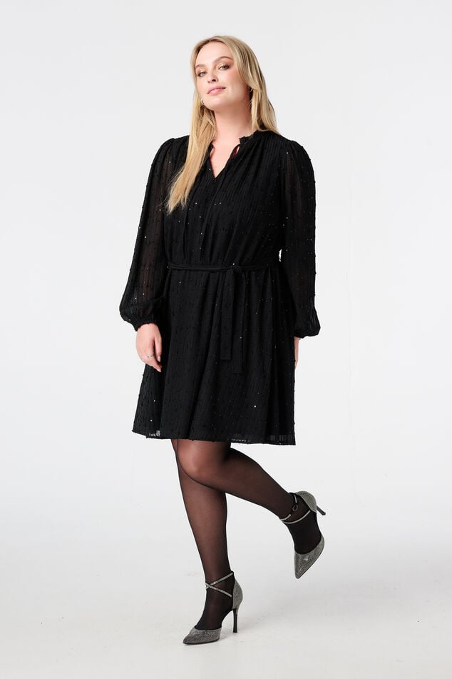 Vestido con lentejuelas brillantes y cinturón image number 0