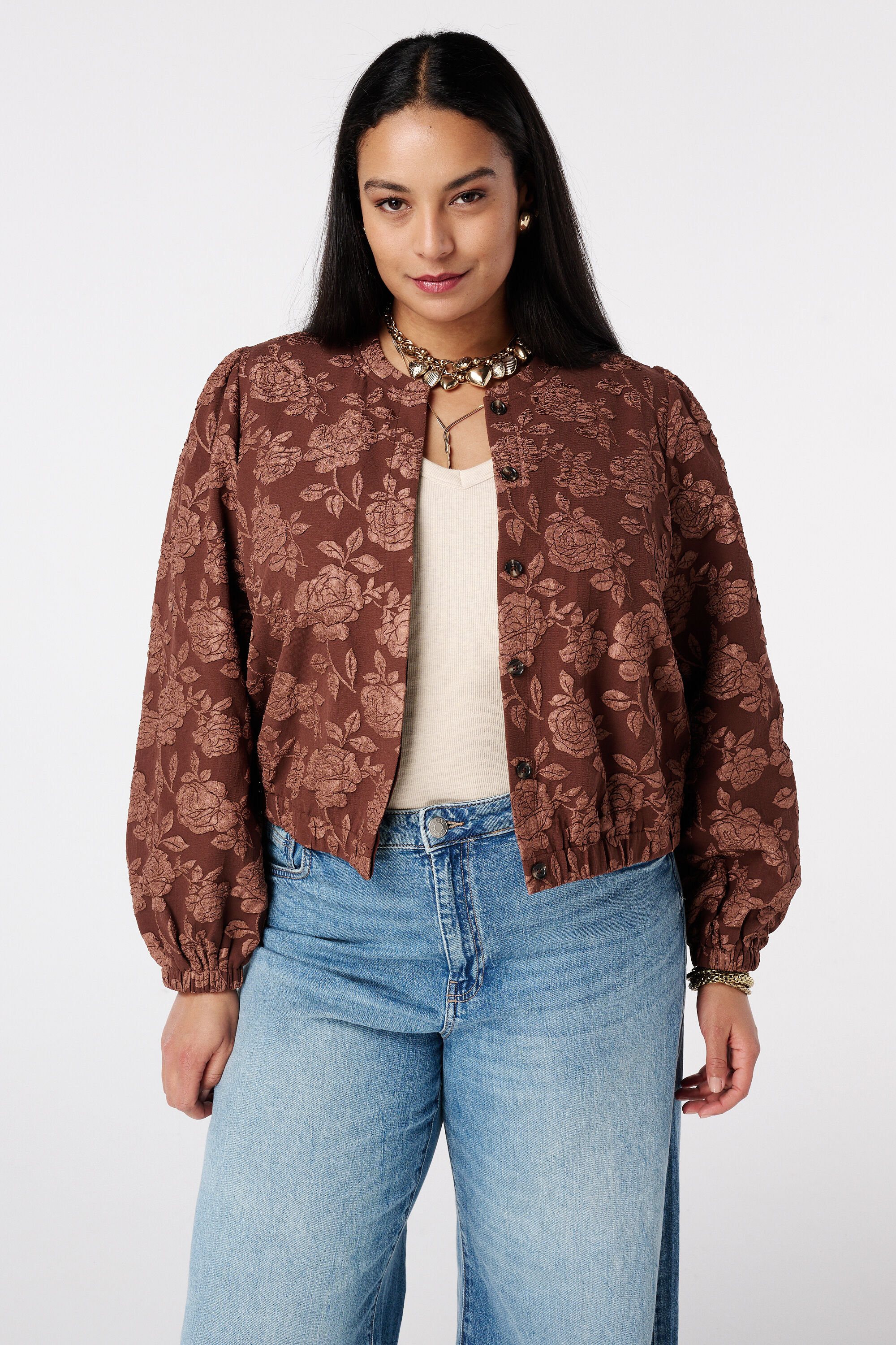 Bomber con estampado floral 3D