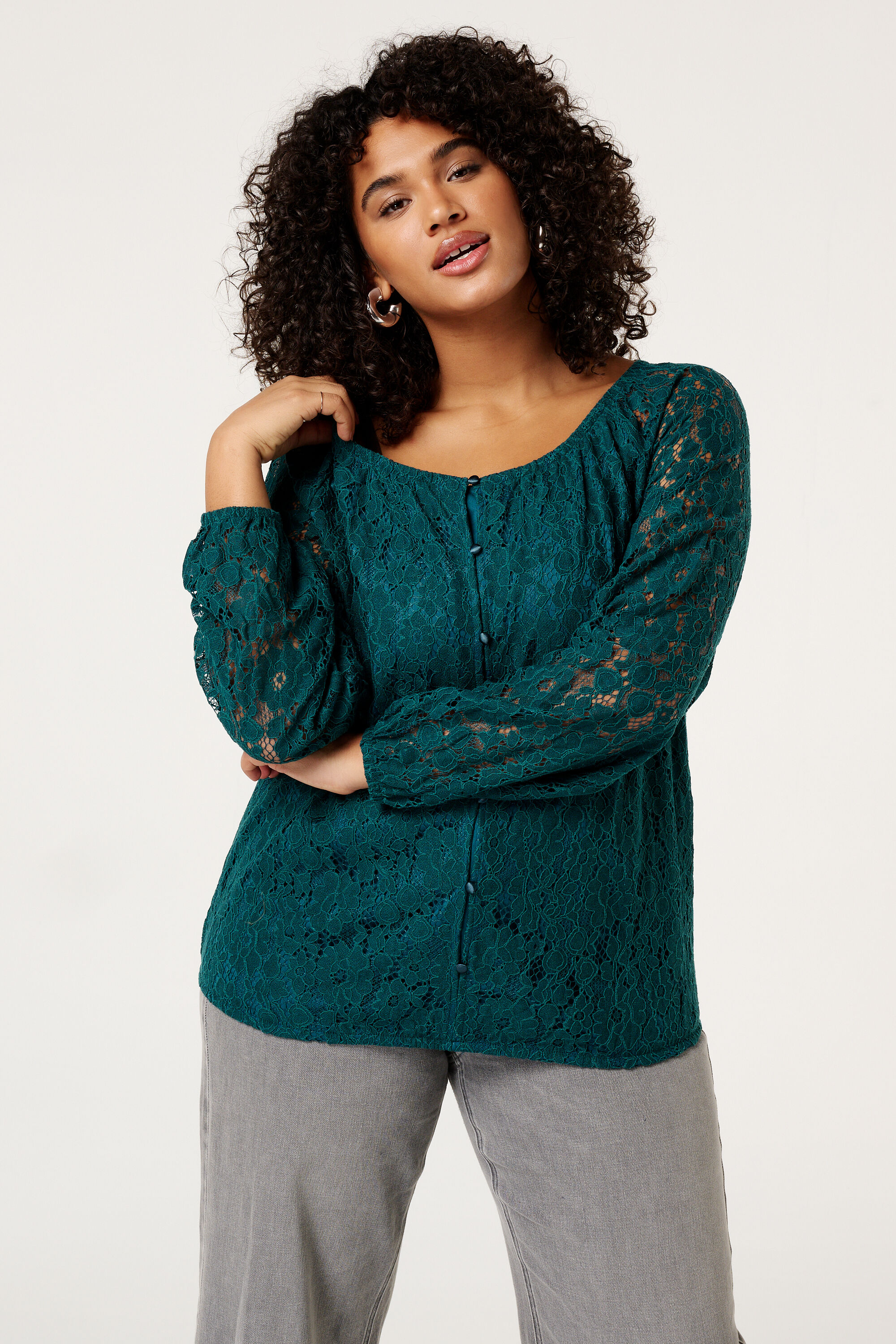 Top de encaje con botones image number 0