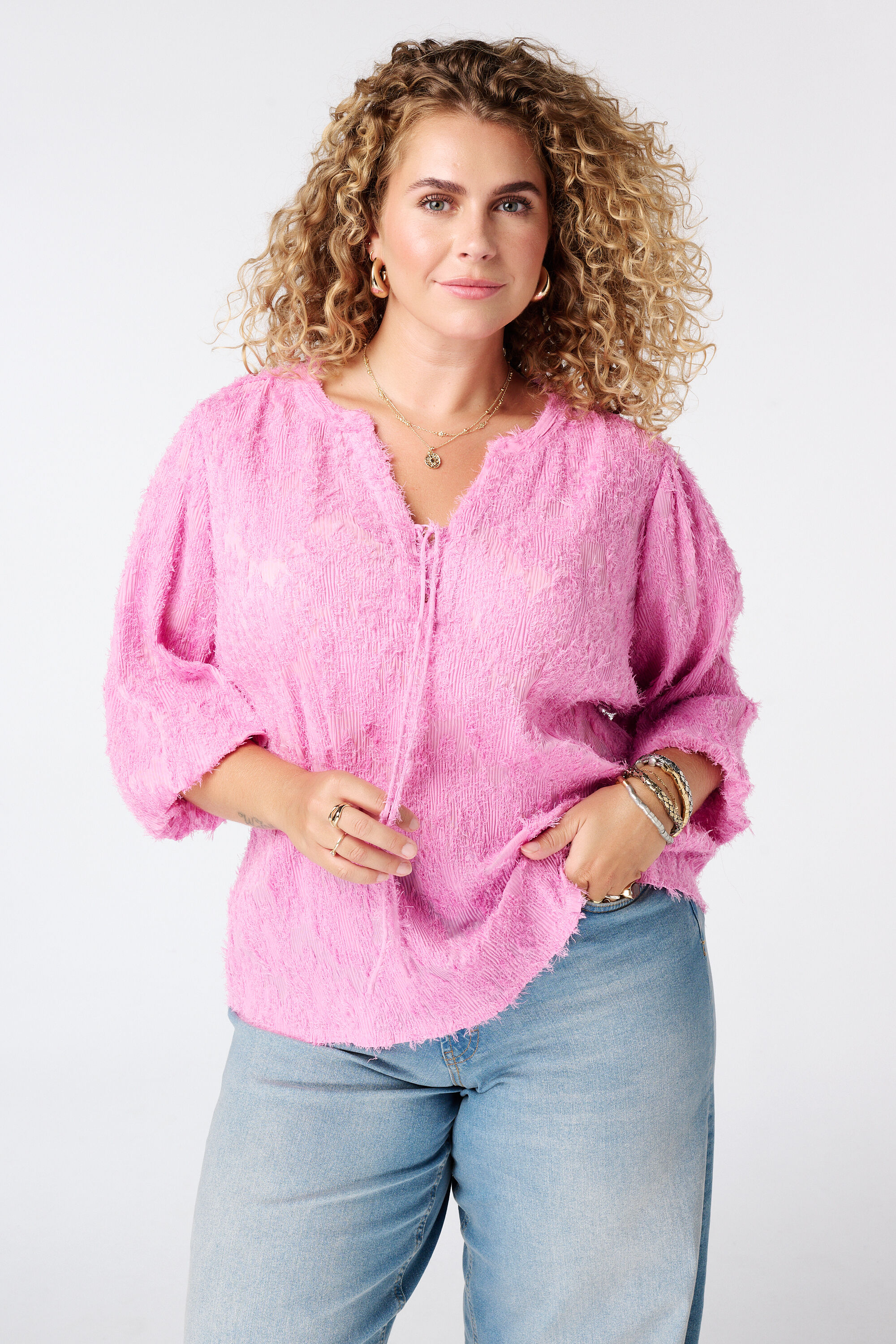 Blusa afelpada con escote en V image number 0
