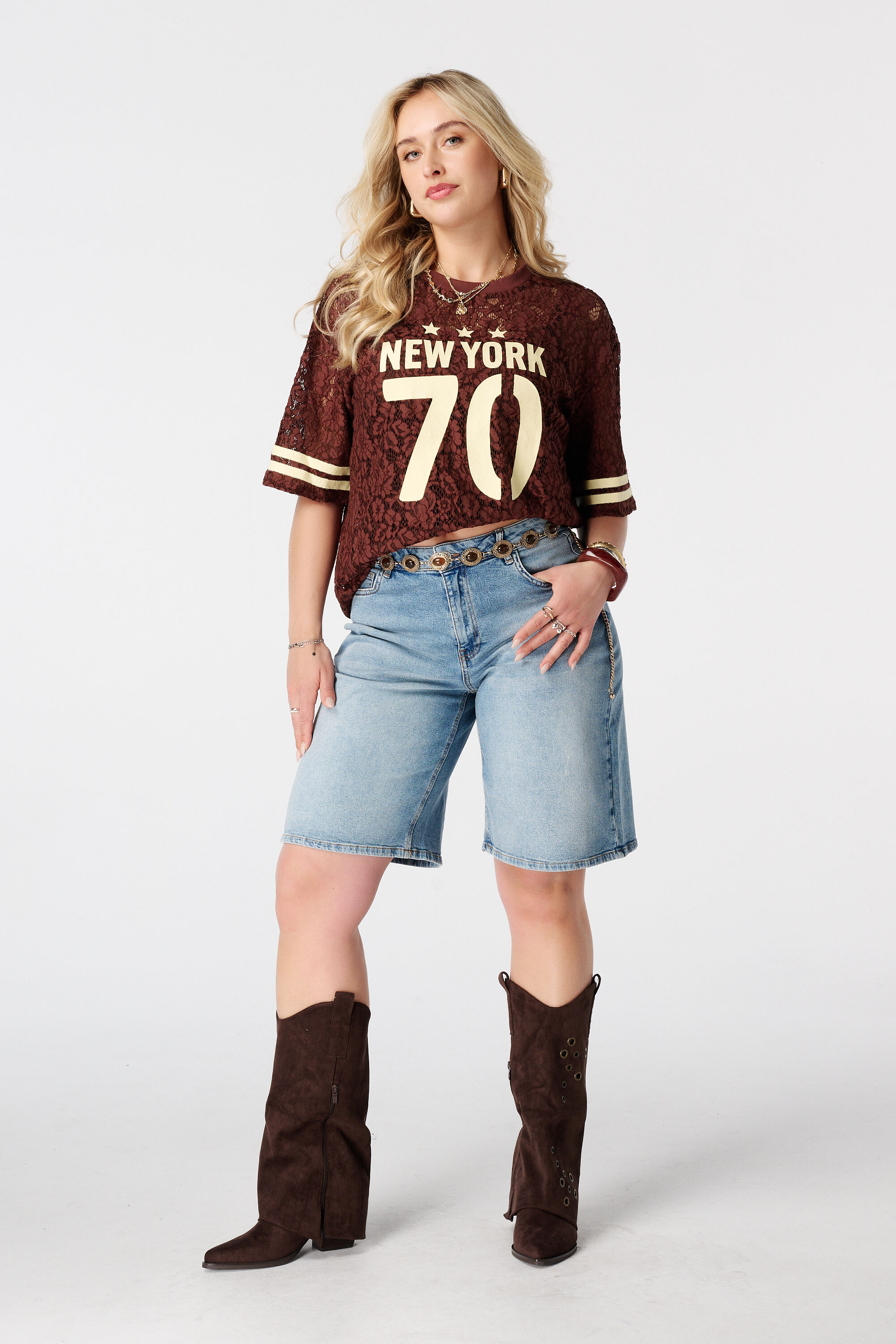 Top de encaje con aspecto de jersey image number 5