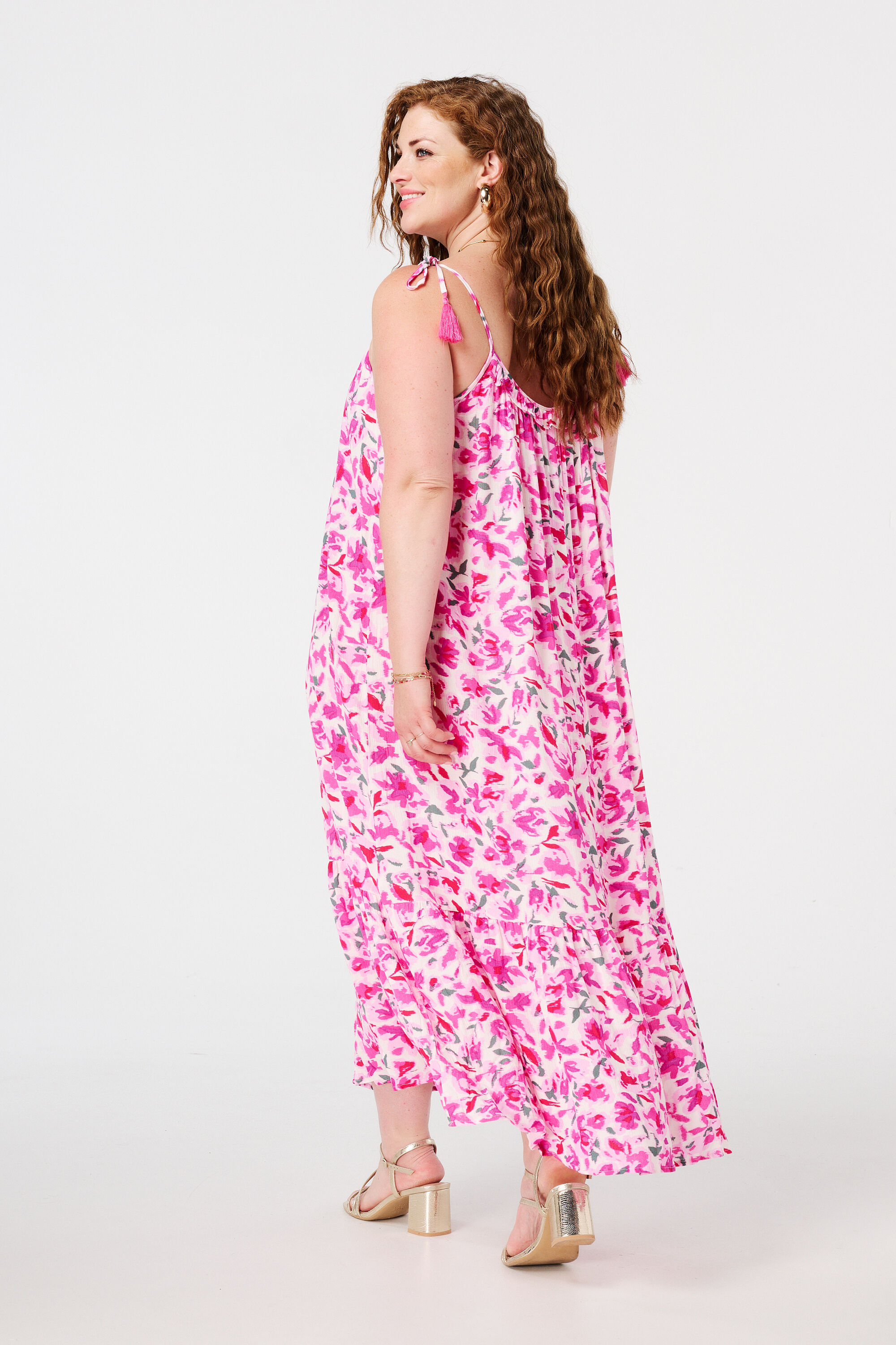 Vestido largo con estampado y pompones image number 3