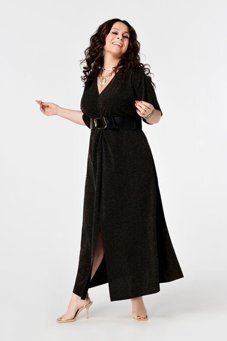 Vestido brillante con mangas de mariposa y detalle de botones Vestido brillante con mangas de mariposa y detalle de botones