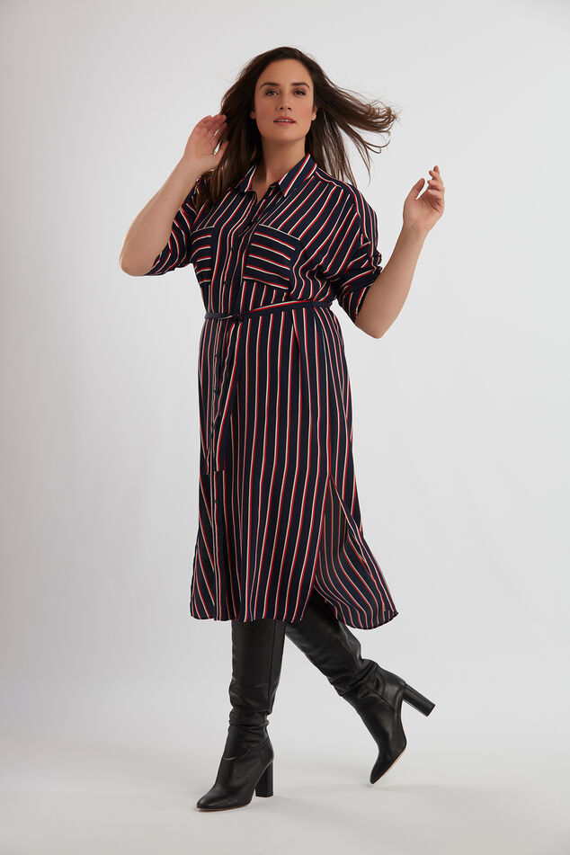 Vestido tipo camisa a rayas image number 4