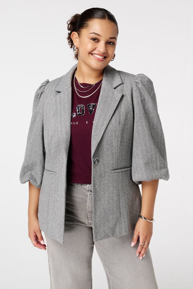 Blazer con lurex y mangas cortas abullonadas image number 0