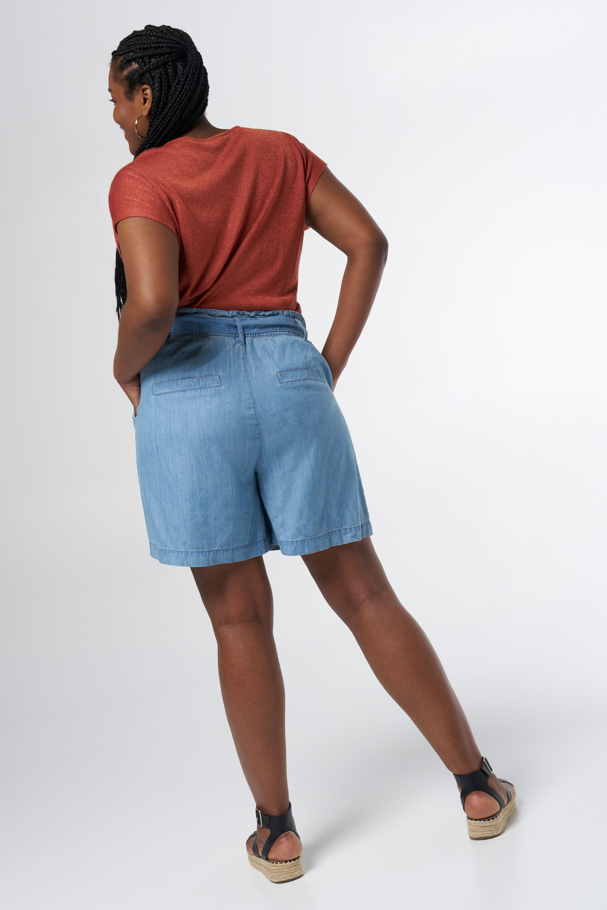 Shorts paperbag con aspecto de denim image number 3