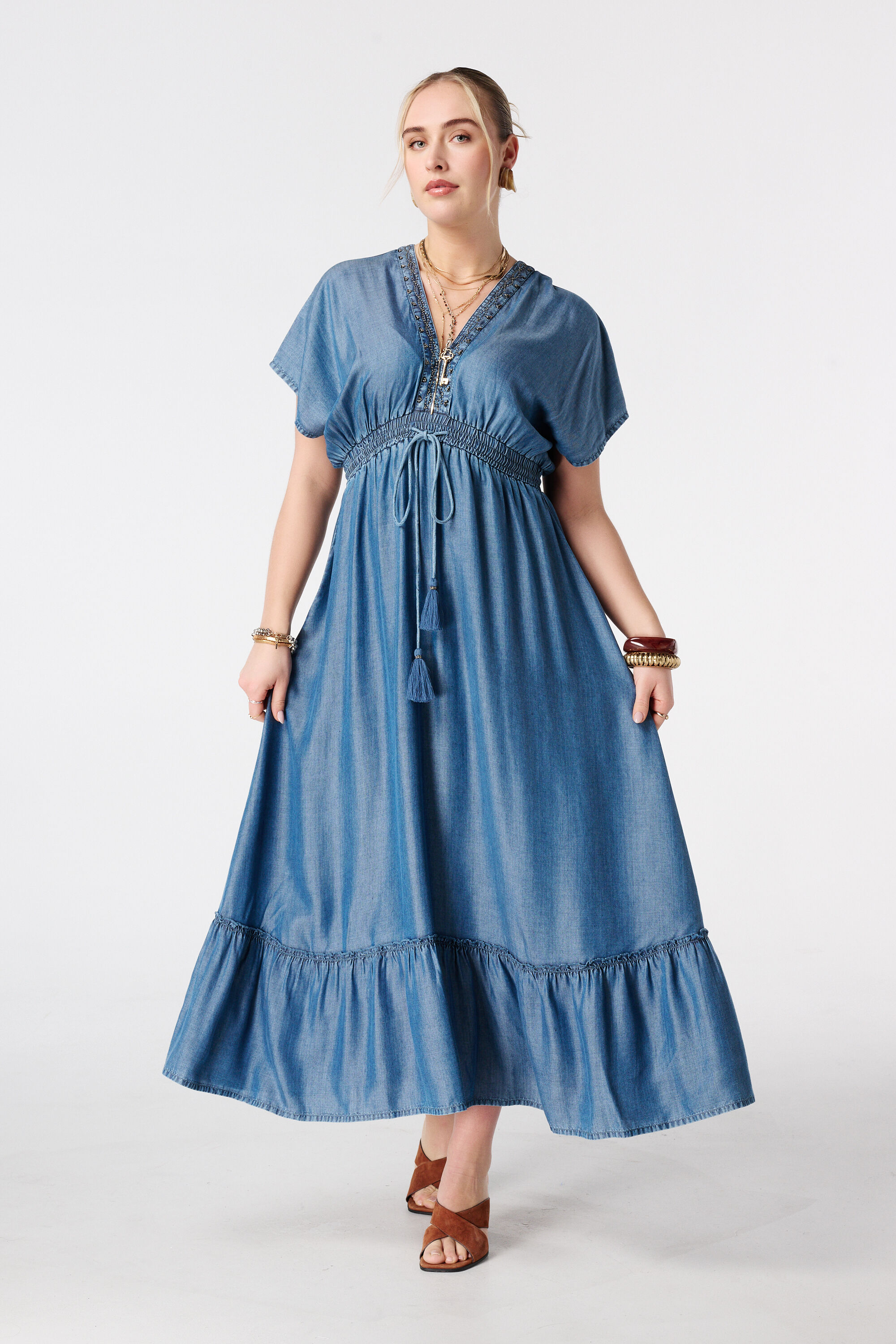 Vestido maxi con efecto denim image number 5