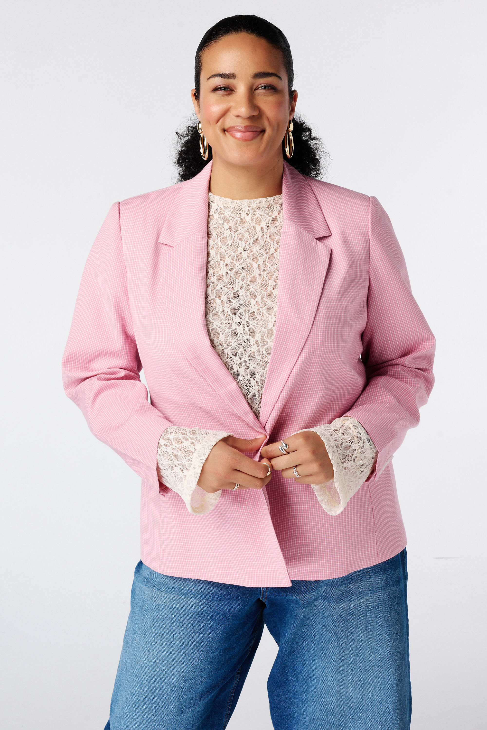 Blazer de cuadros de botonadura sencilla