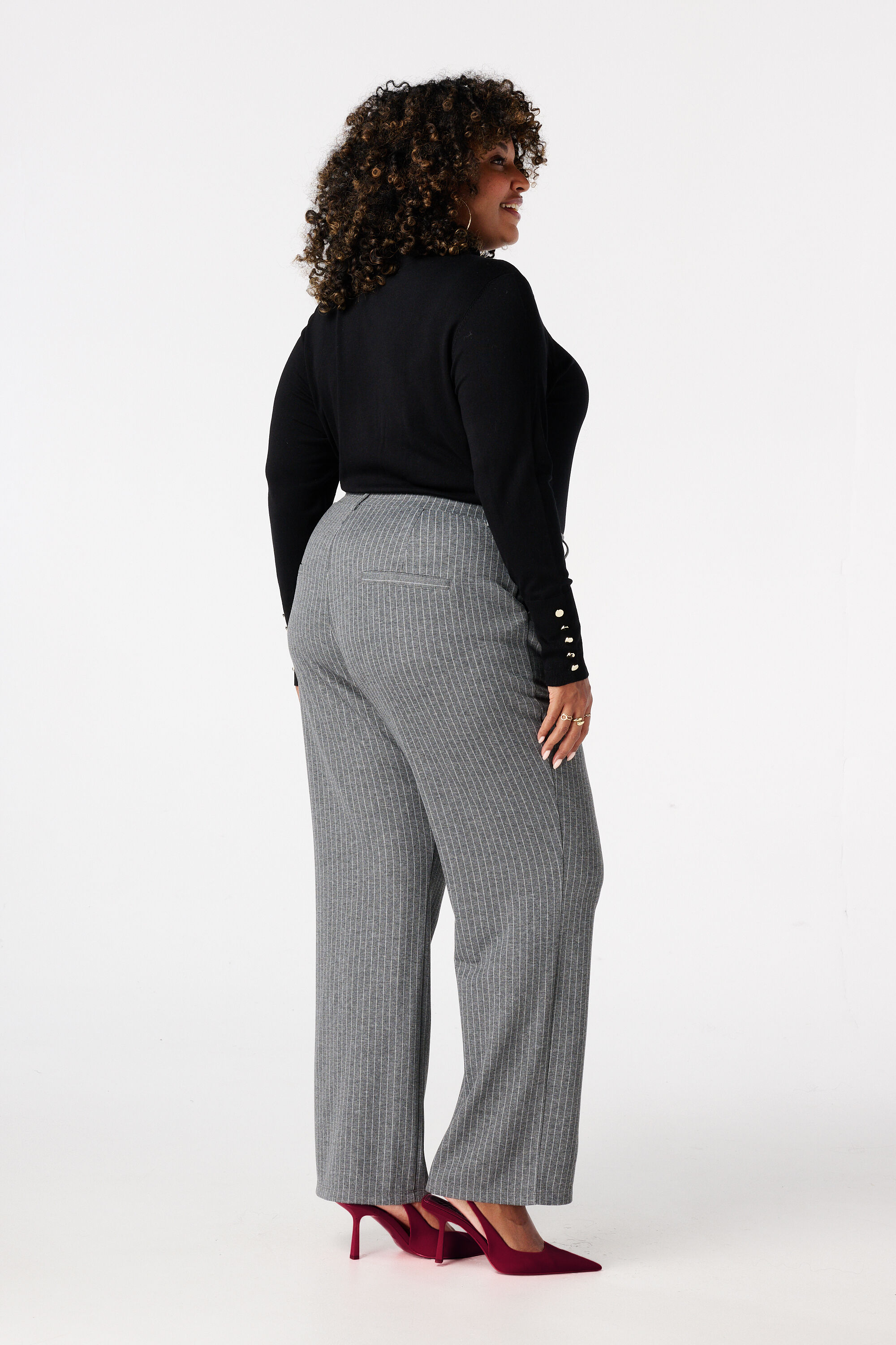 Pantalones con cintura el&aacute;stica y rayas diplom&aacute;ticas image number 3