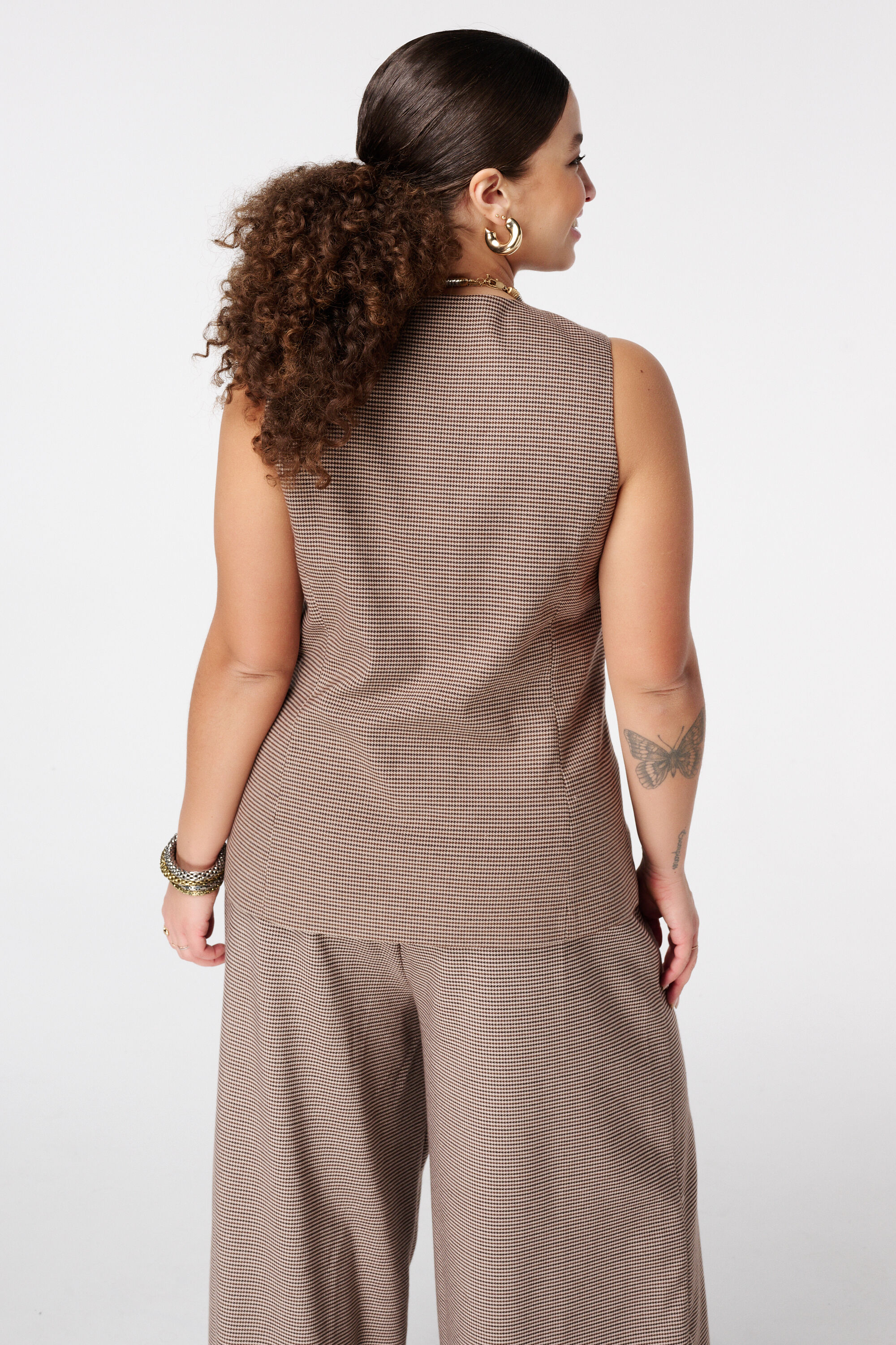 Chaleco largo con estampado de cuadros image number 1