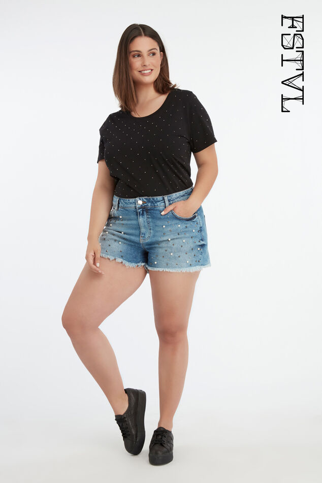 Shorts vaqueros con tachuelas image number 0