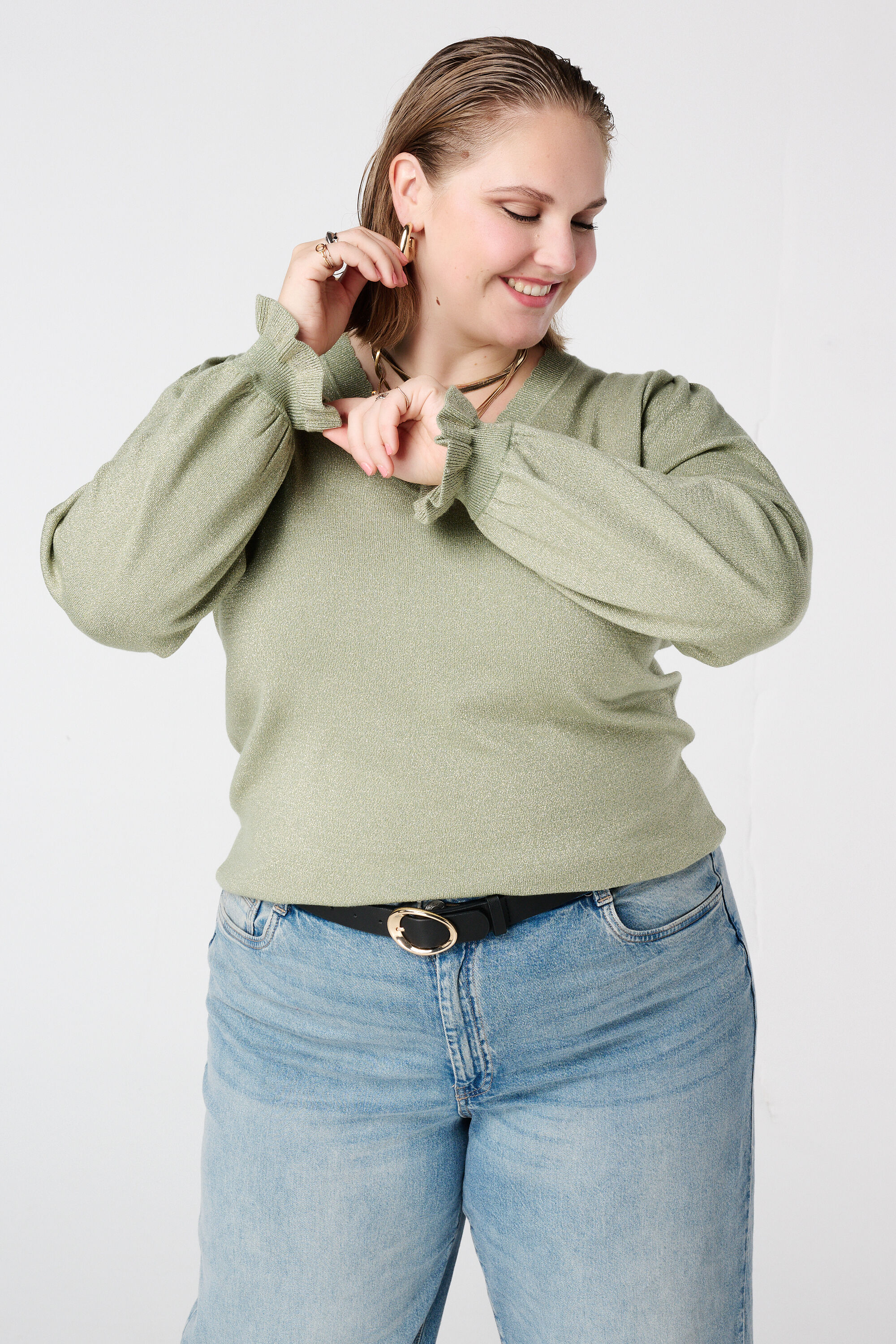 Jersey de lurex con mangas con volante