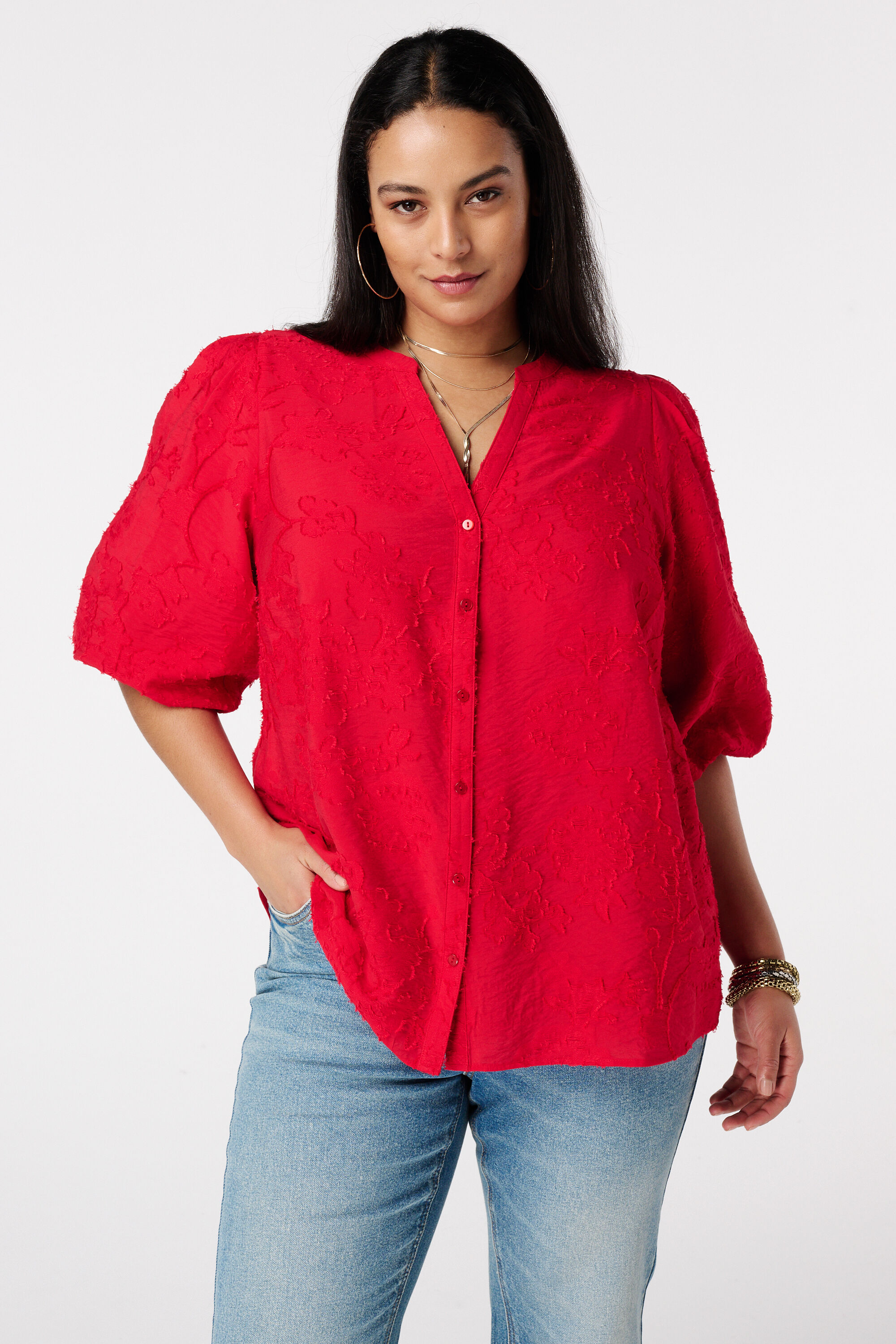 Blusa bordada con mangas abullonadas
