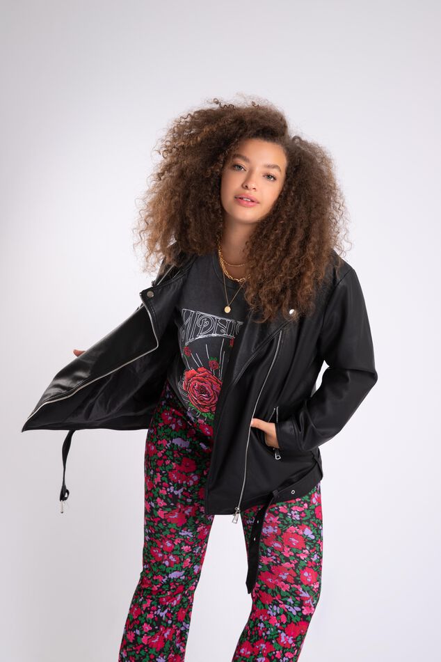 Chaqueta motera oversize de cuero sintético image number 0
