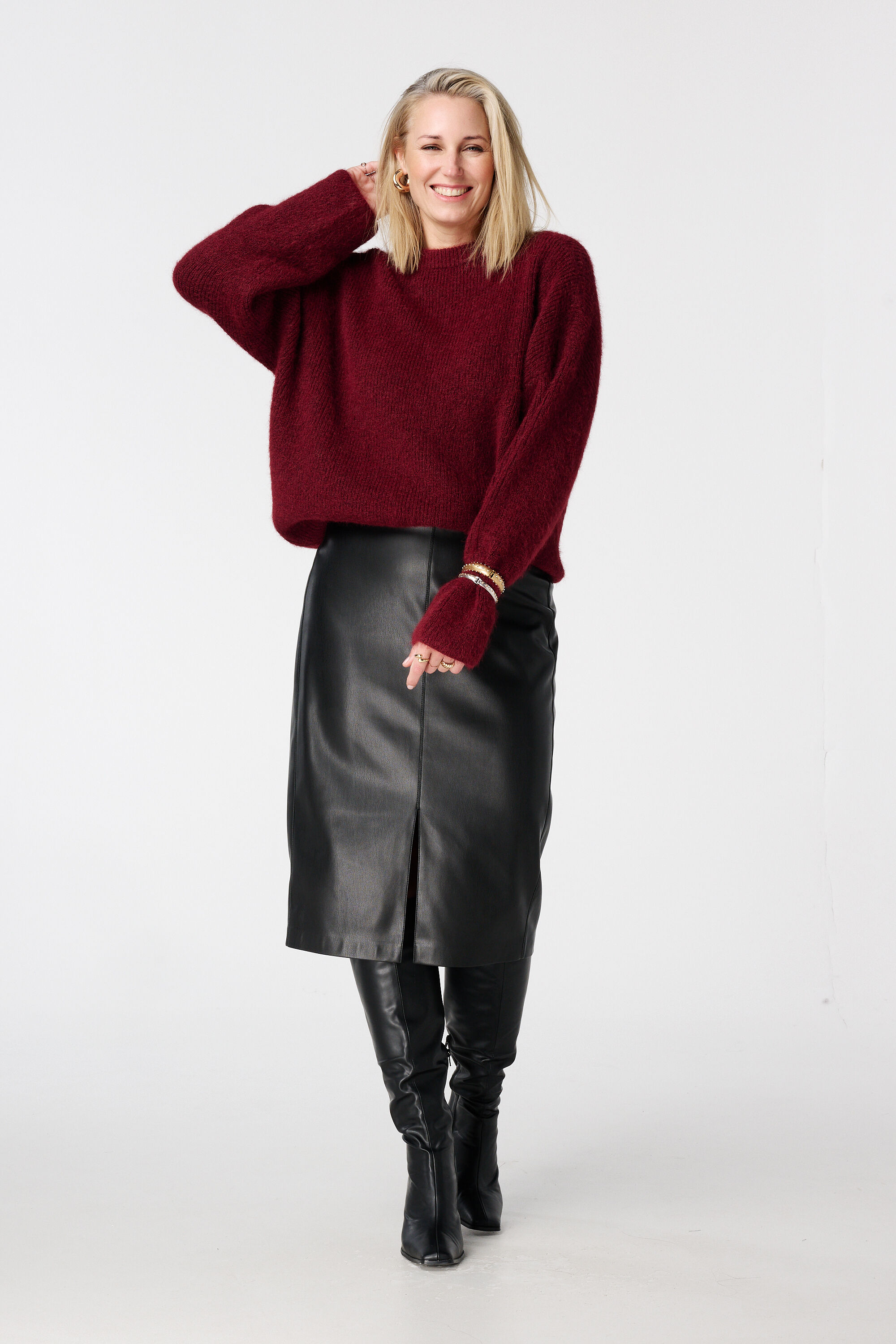 Falda midi de PU con aspecto de cuero