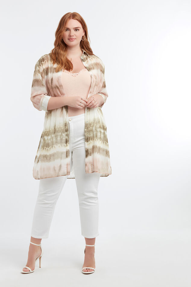 Blusa transparente estampada con técnica de nudos image number 5