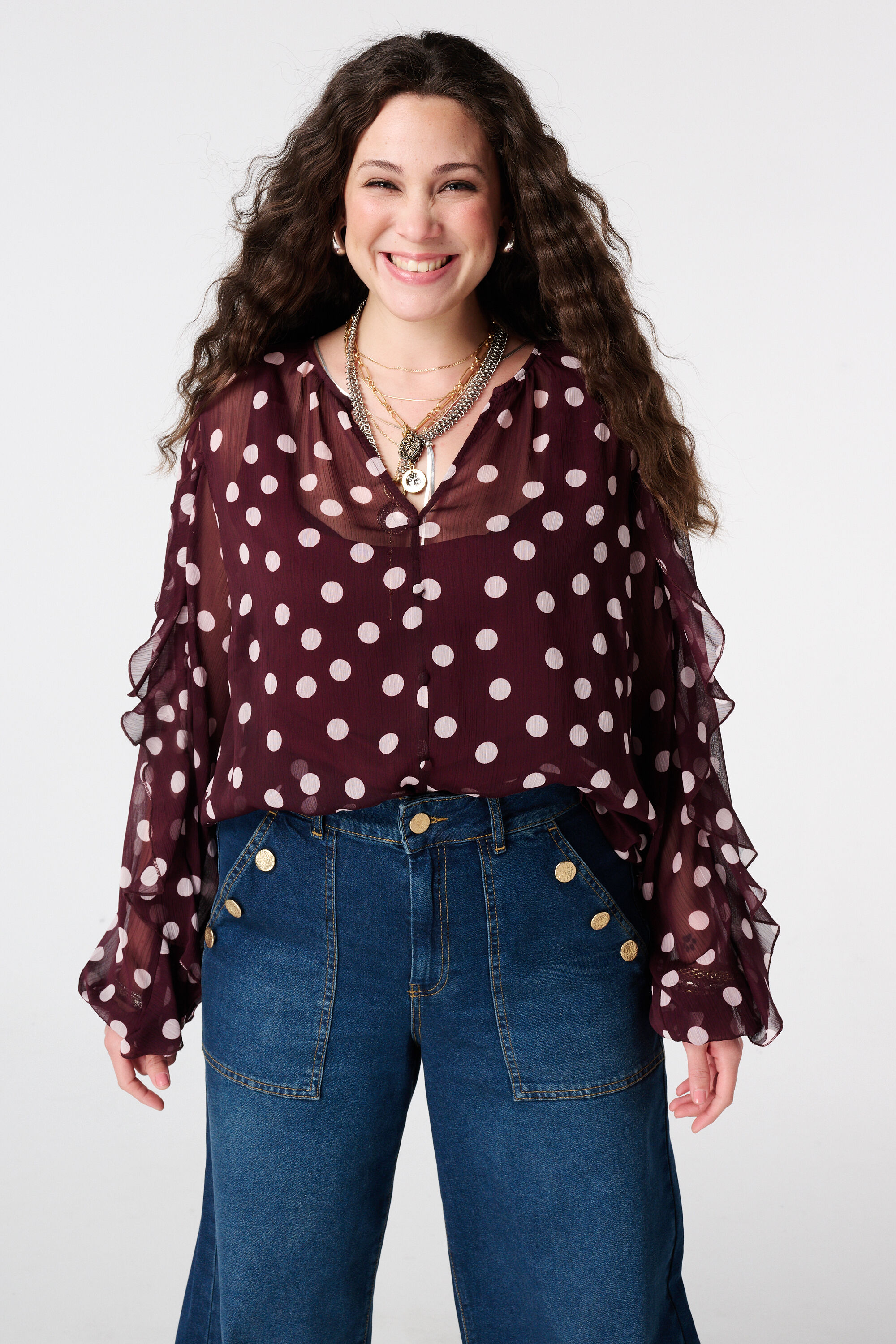 Blusa de mesh con volantes image number 0