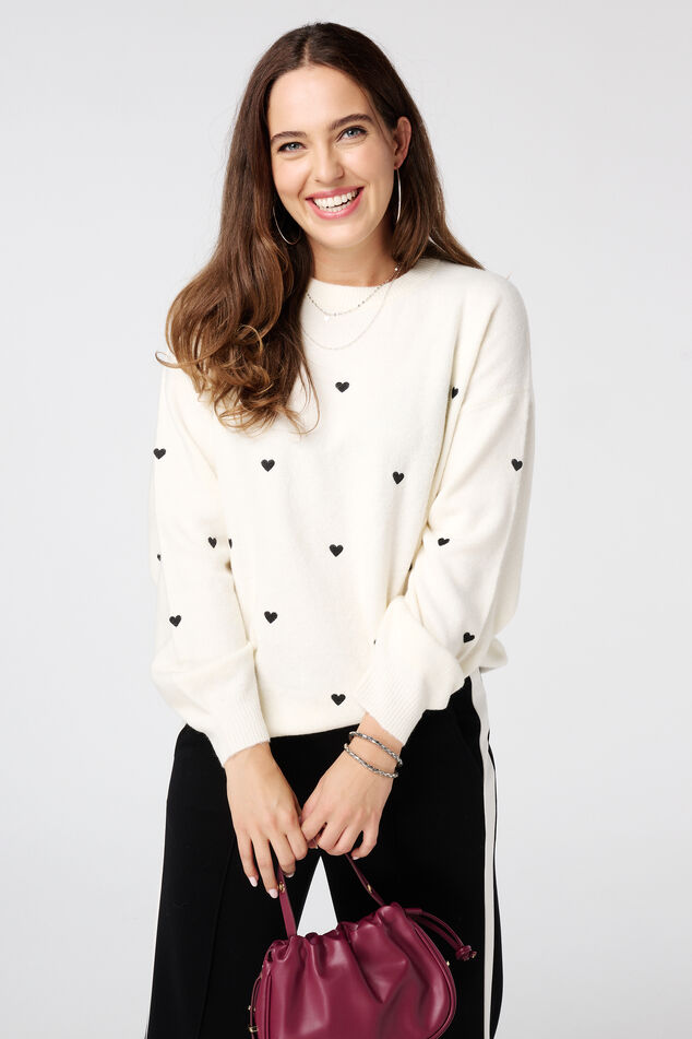 Jersey de punto fino con corazones bordados image number 0