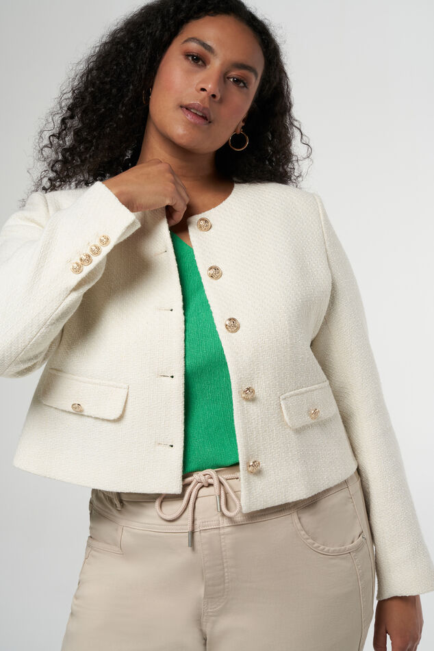 Chaqueta corta de tweed con botones metálicos image number 0