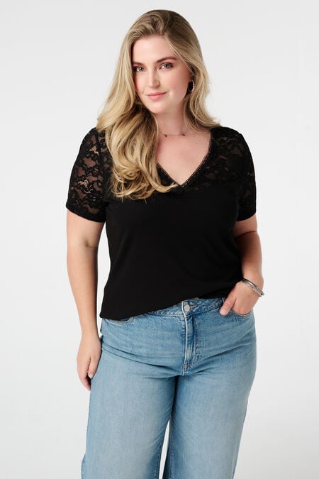 Camiseta de canalé con encaje Camiseta de canalé con encaje