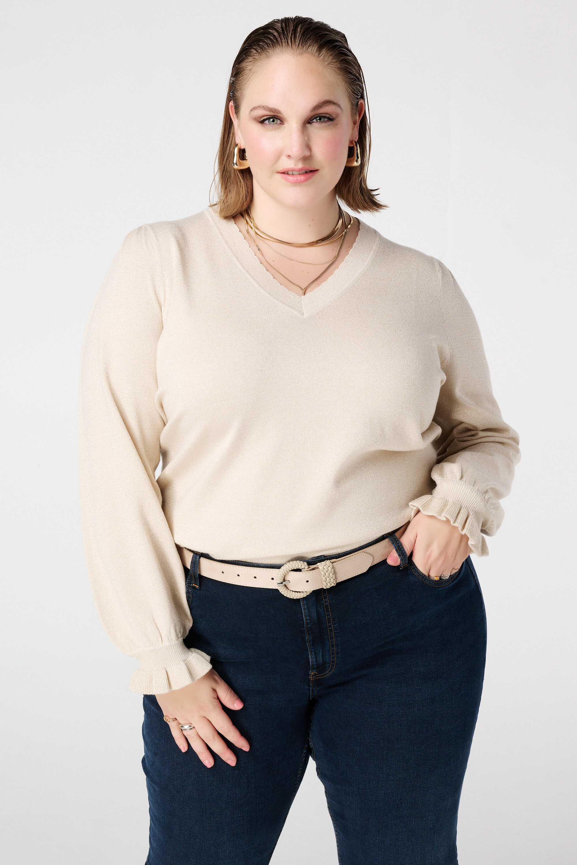 Jersey de lurex con mangas con volante