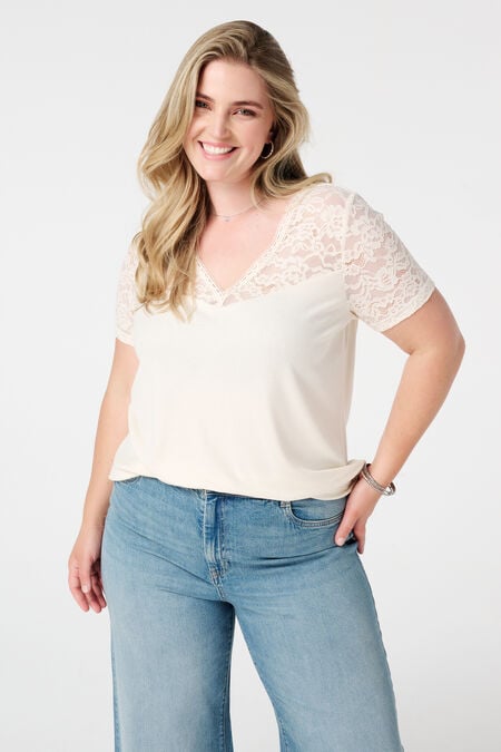 Camiseta de canalé con encaje Camiseta de canalé con encaje