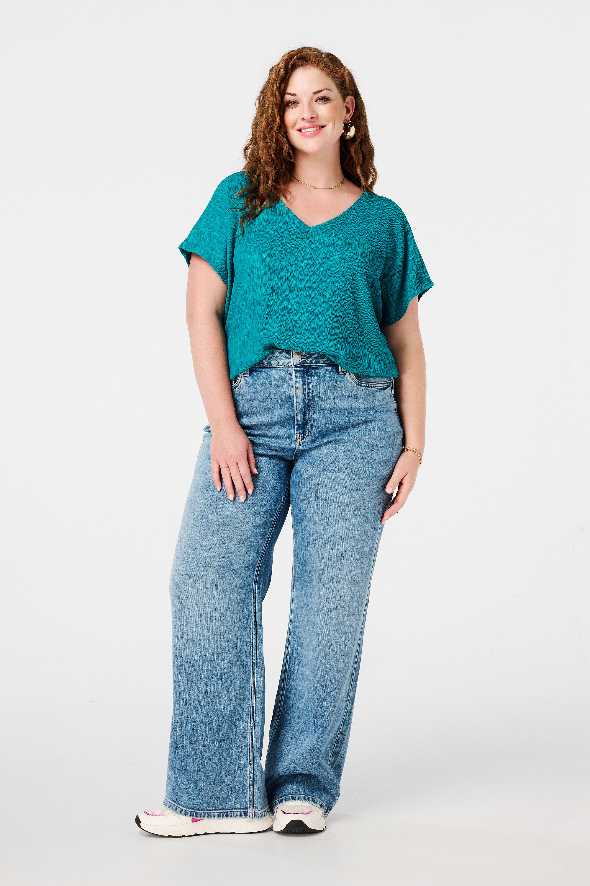 Top con textura y manga casquillo image number 5