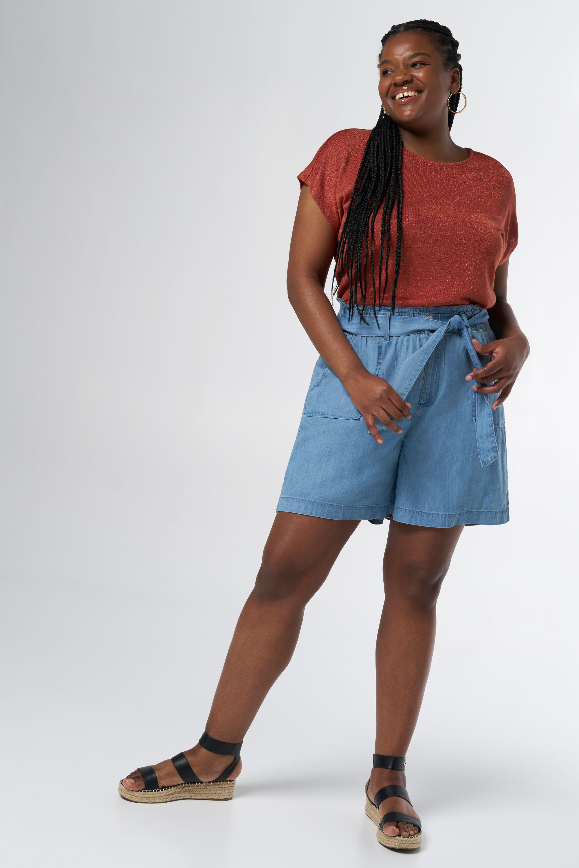 Shorts paperbag con aspecto de denim image number 6