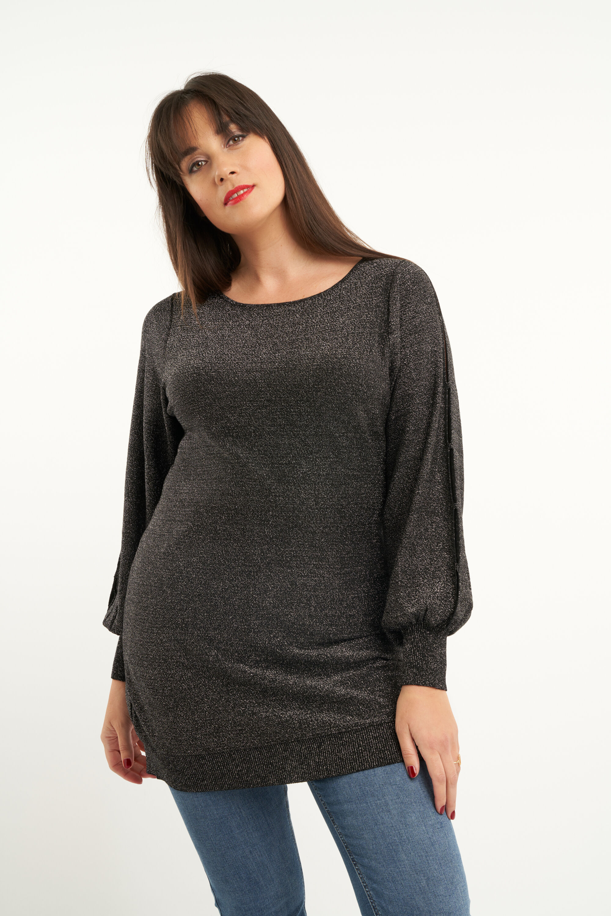 Su&eacute;ter largo con purpurina image number 6