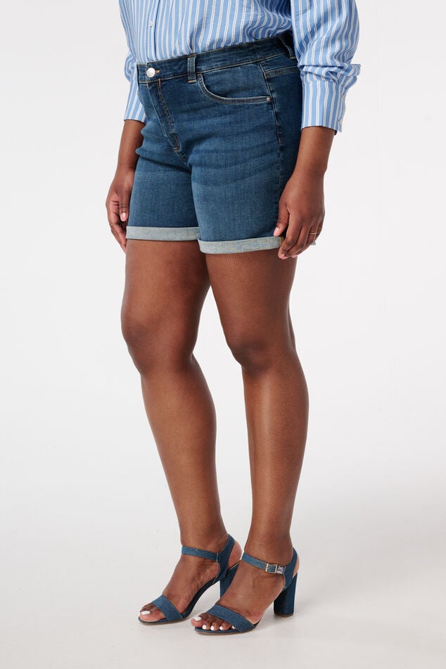 Shorts denim con tejido elástico image number 5