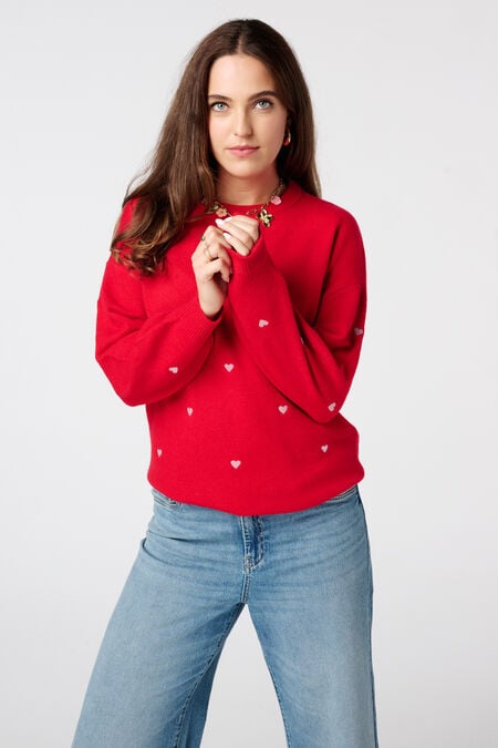 Jersey de punto fino con corazones bordados Jersey de punto fino con corazones bordados