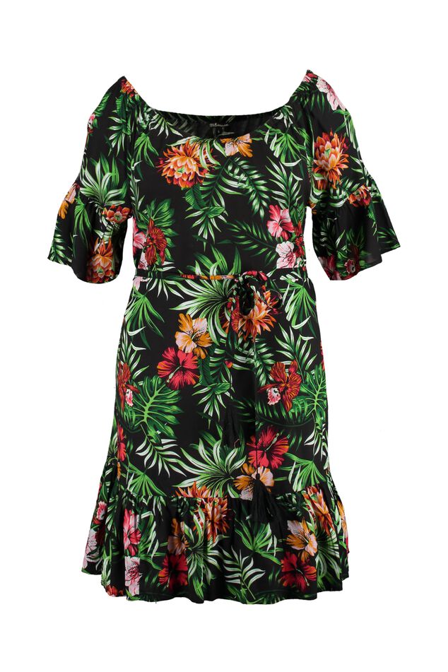 Vestido estampado con hombros descubiertos image number 1