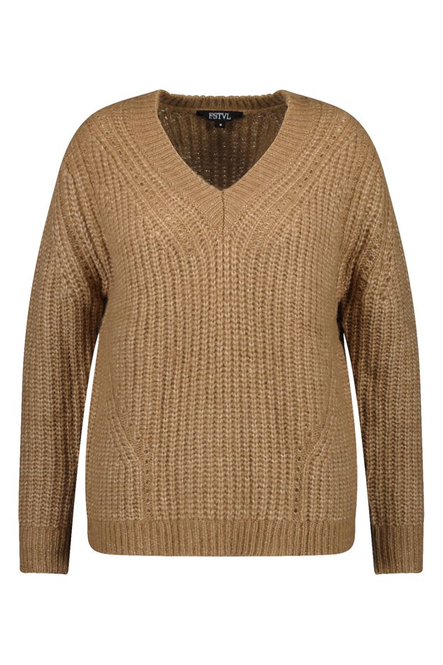 Suéter de punto grueso con escote en V image number 2