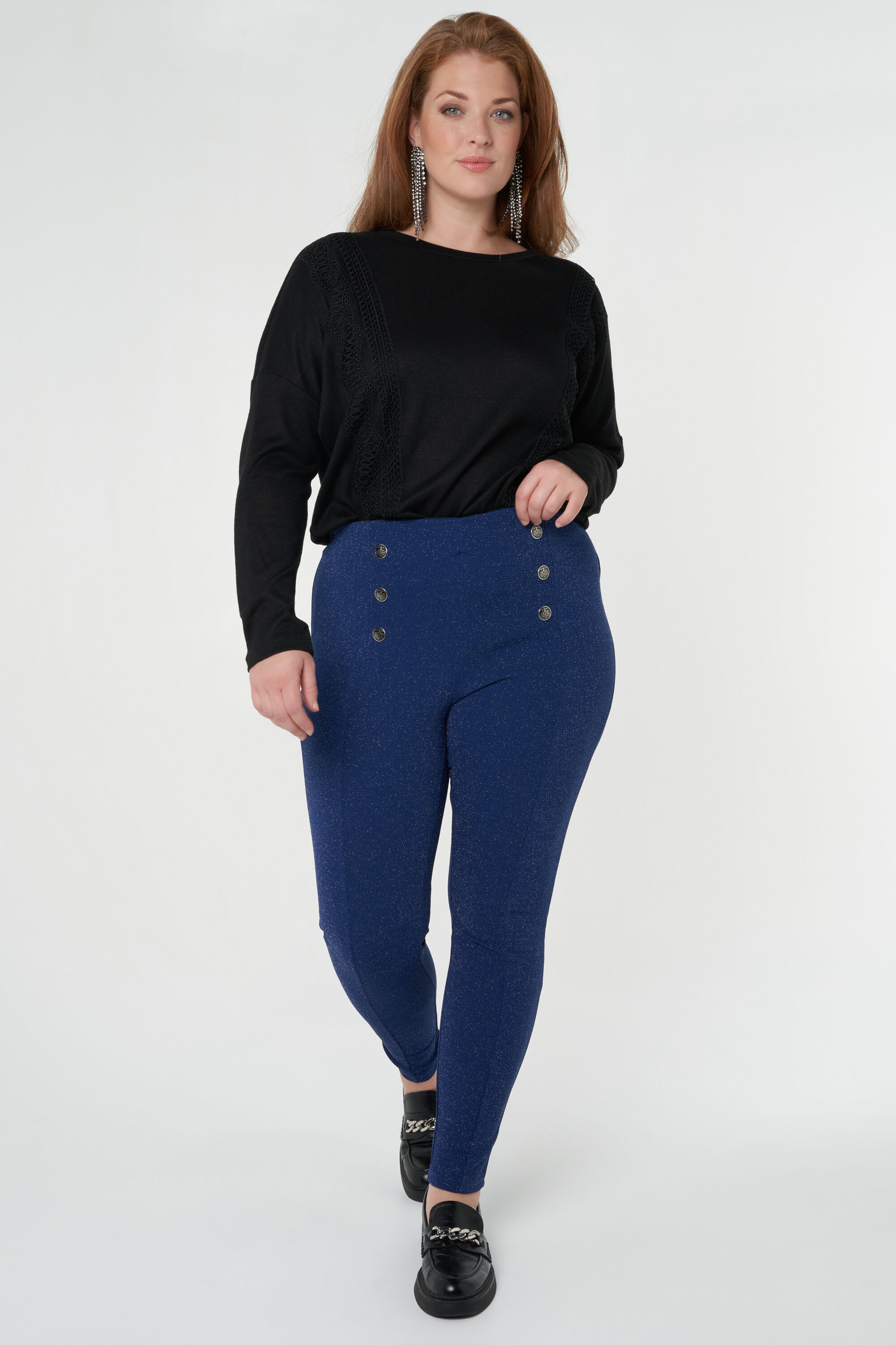 Treggings brillantes con botones image number 0
