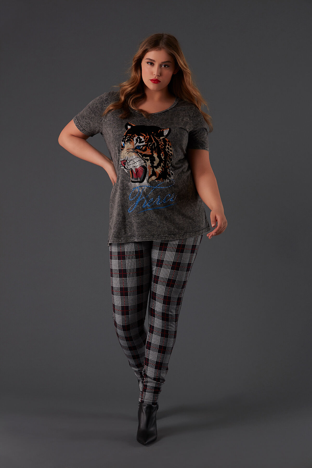 Mujeres Leggings de punto fino de cuadros escoceses MS Mode