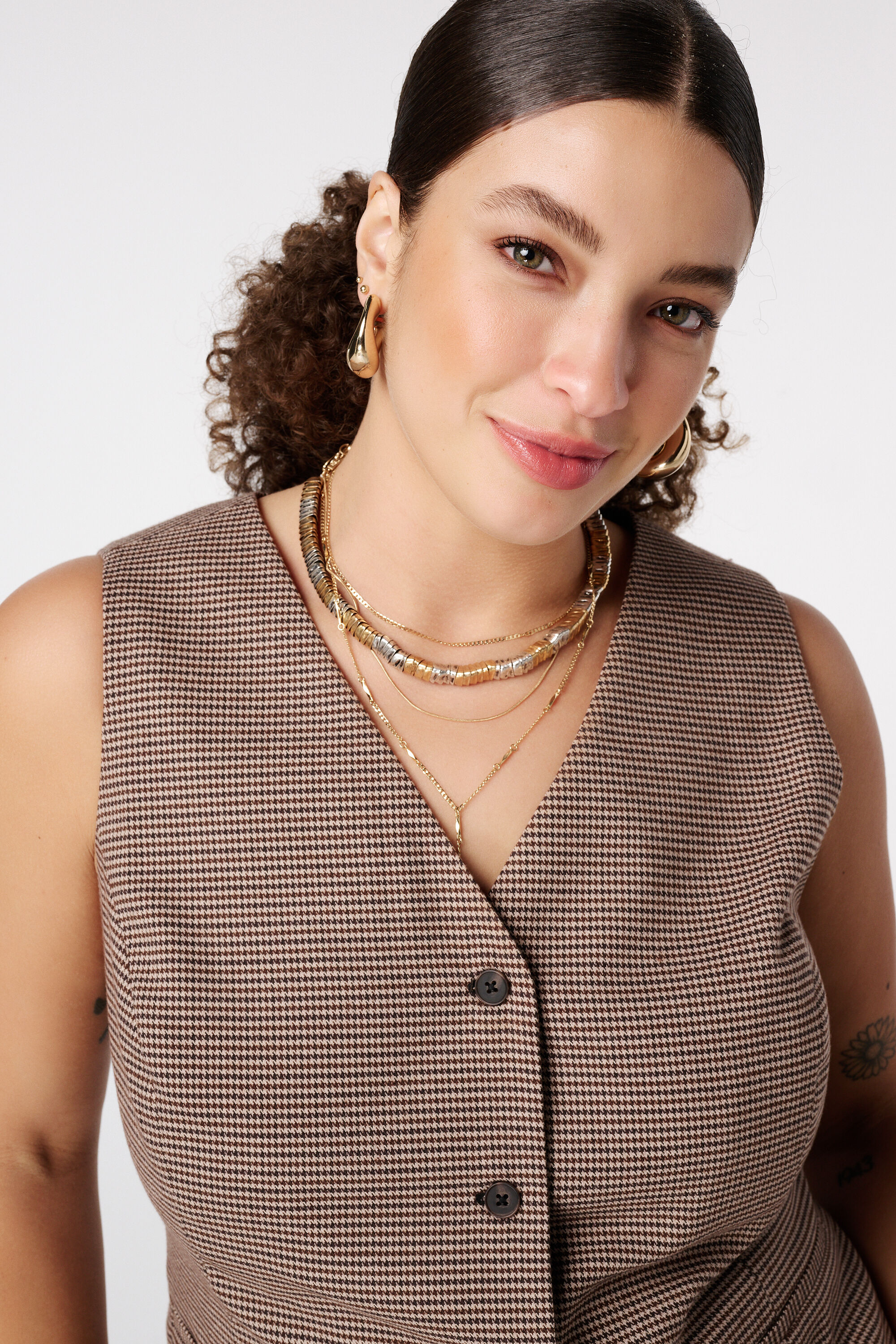 Chaleco largo con estampado de cuadros image number 2