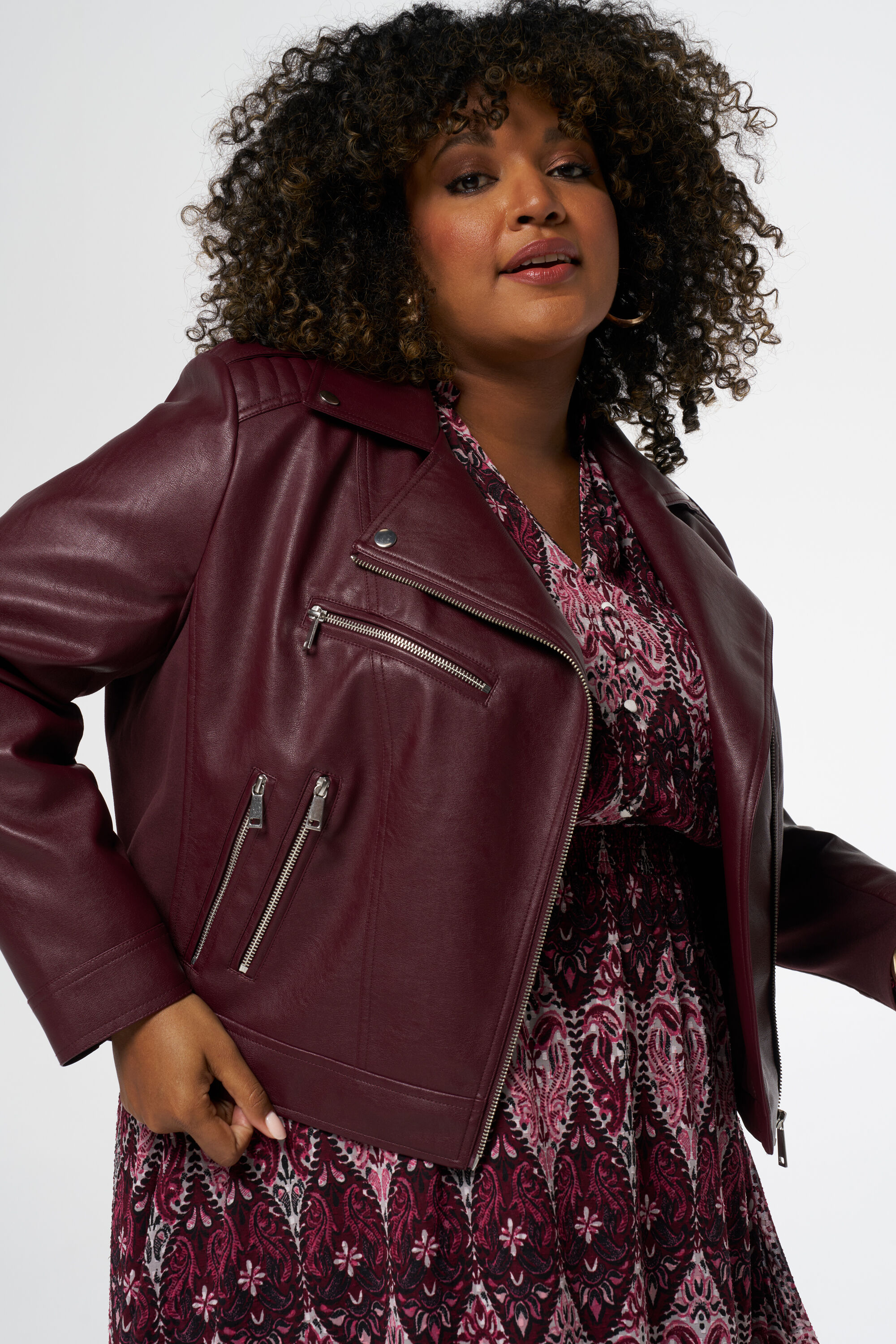 Mujeres Chaqueta de piel con detalles plateados Burdeos MS Mode