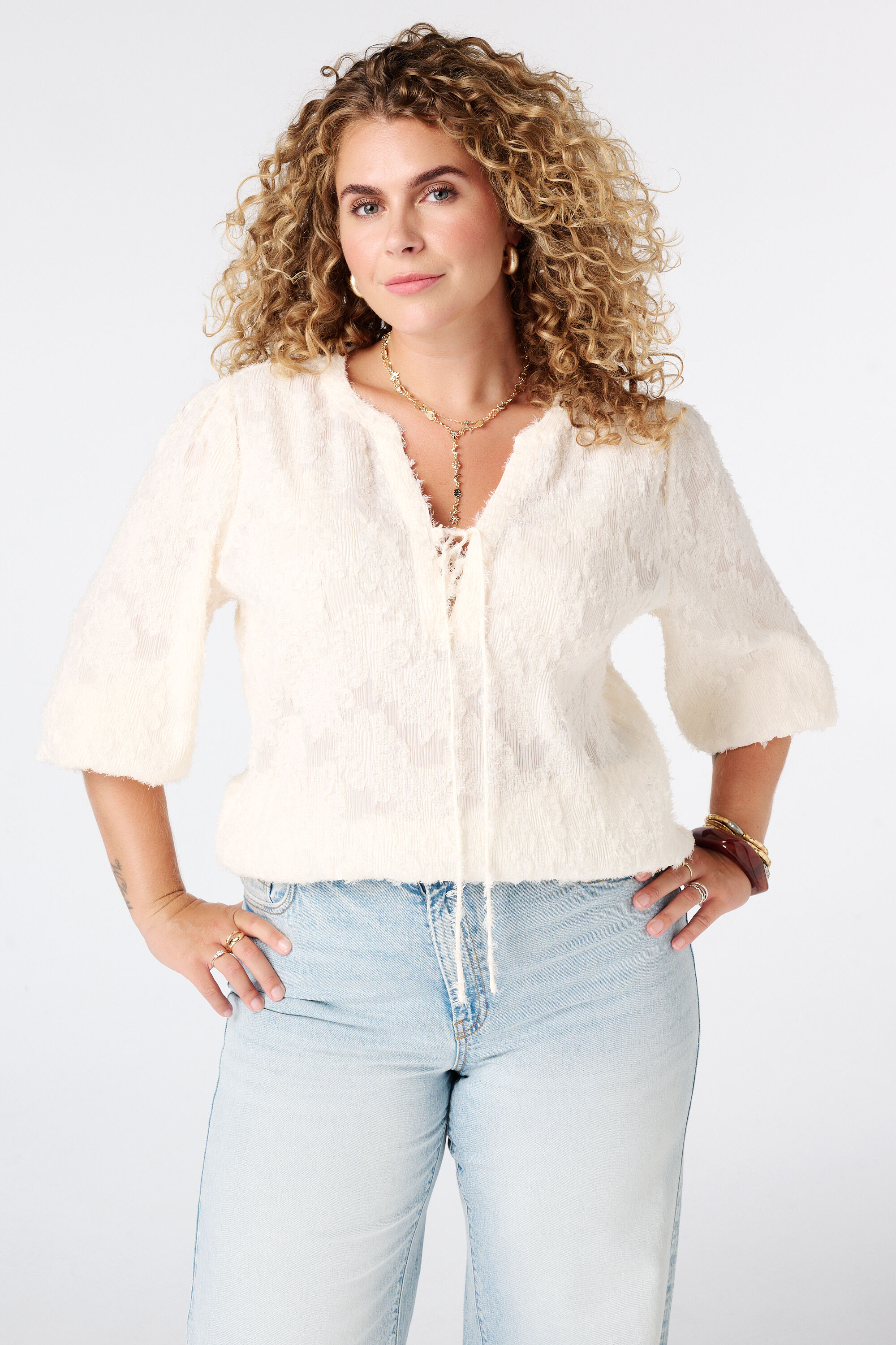 Blusa afelpada con escote en V image number 0
