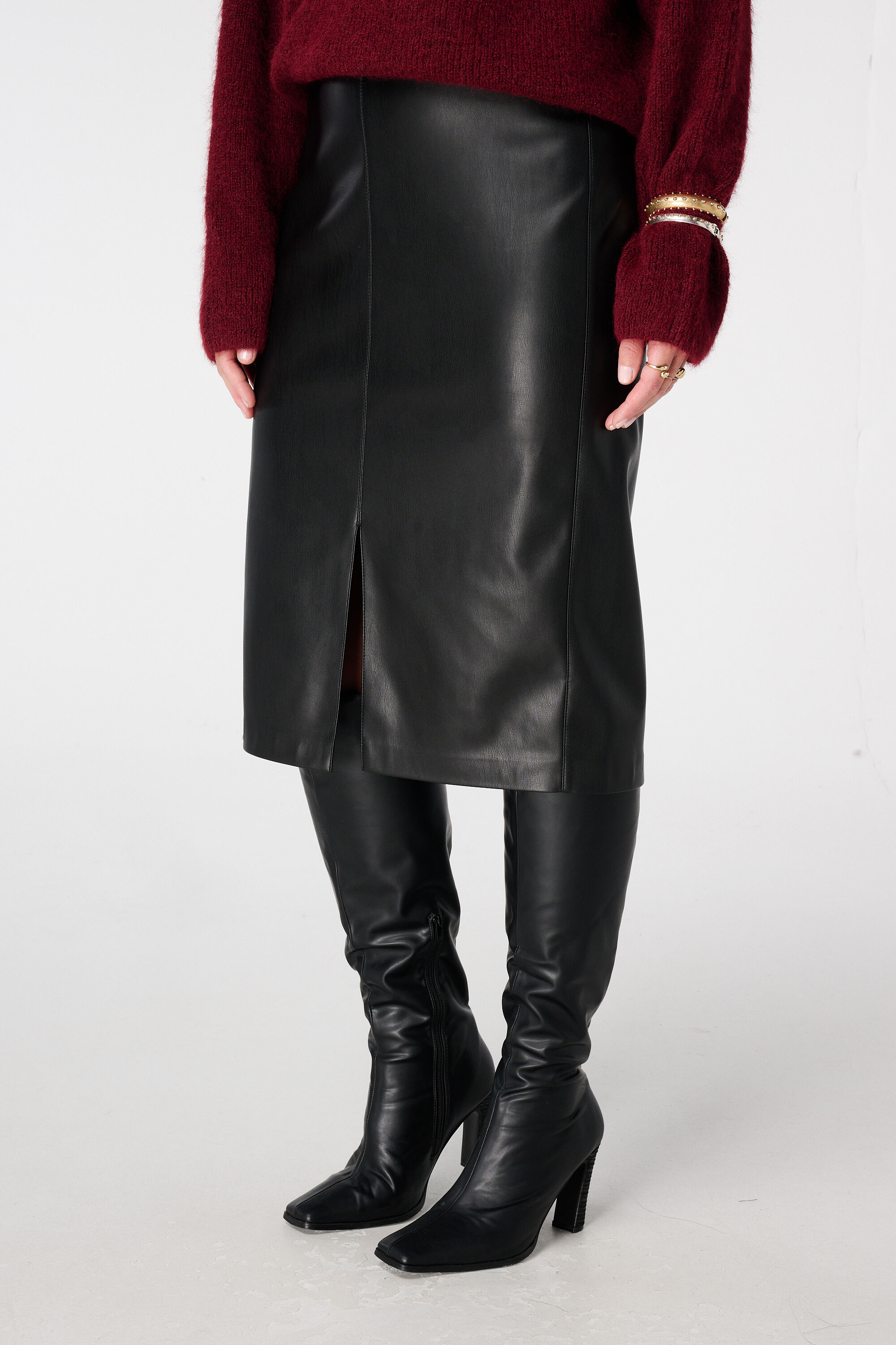 Falda midi de PU con aspecto de cuero image number 5