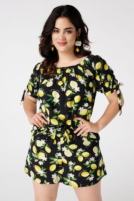 Blusa con hombros descubiertos y estampado Blusa con hombros descubiertos y estampado