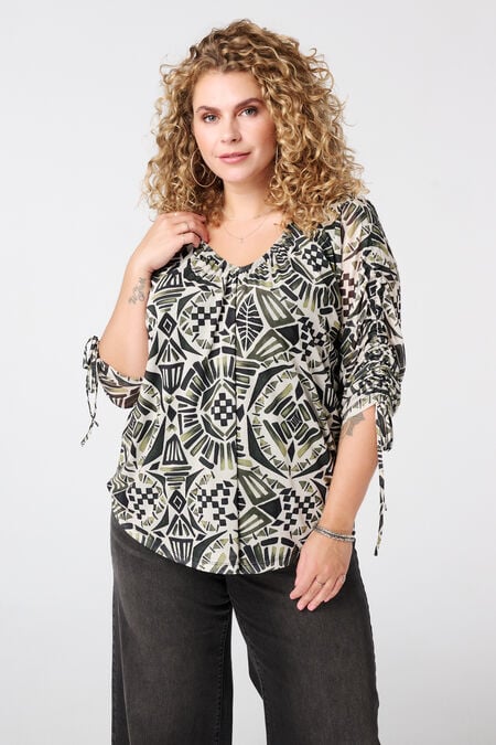 Blusa con estampado y mangas con cordón Blusa con estampado y mangas con cordón
